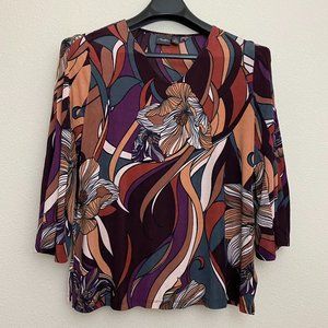 Travelers Chicos Size 1 Medium Top Blouse Acetate Stretch 3/4 Bell Sleeve